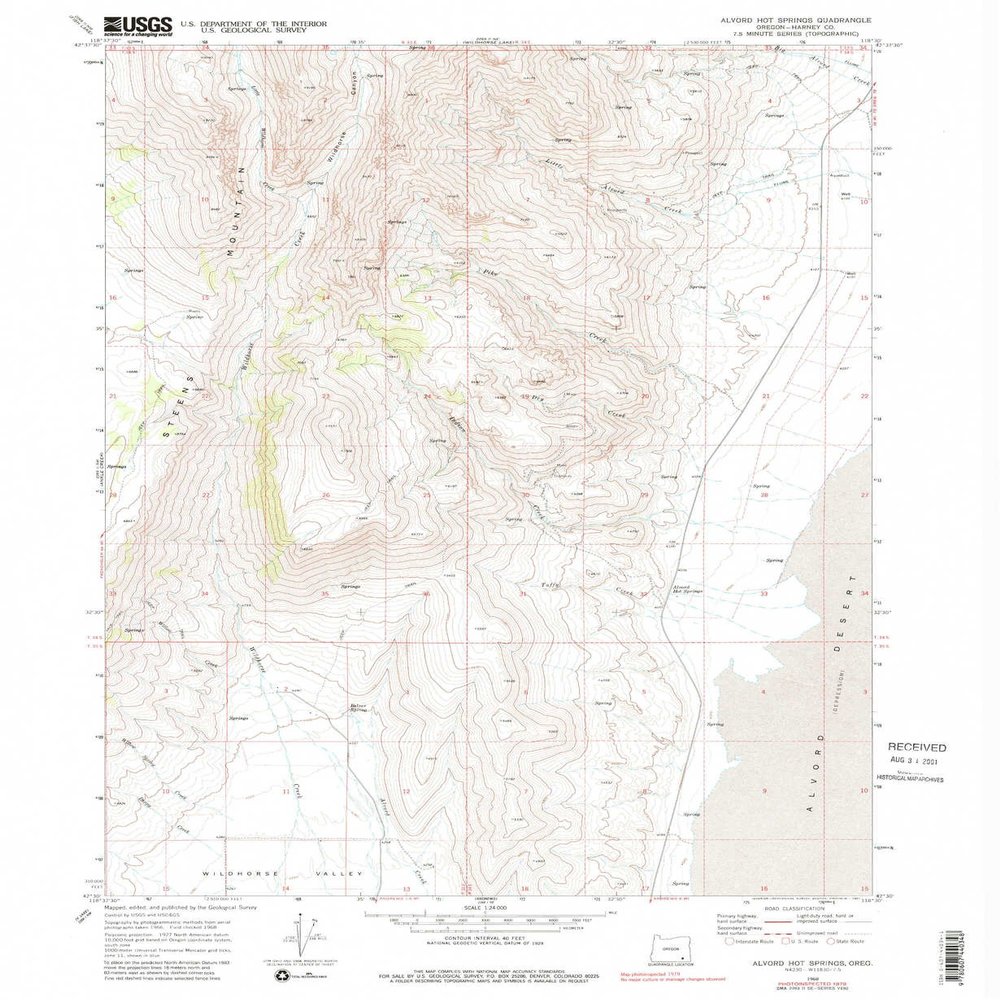 YellowMaps Alvord Hot Springs OR topo map, 1:24000 Scale, 7.5 X 7.5 Minute, Historical, 1968, Updated 1981, 26.8 x 22 in - Polypropylene