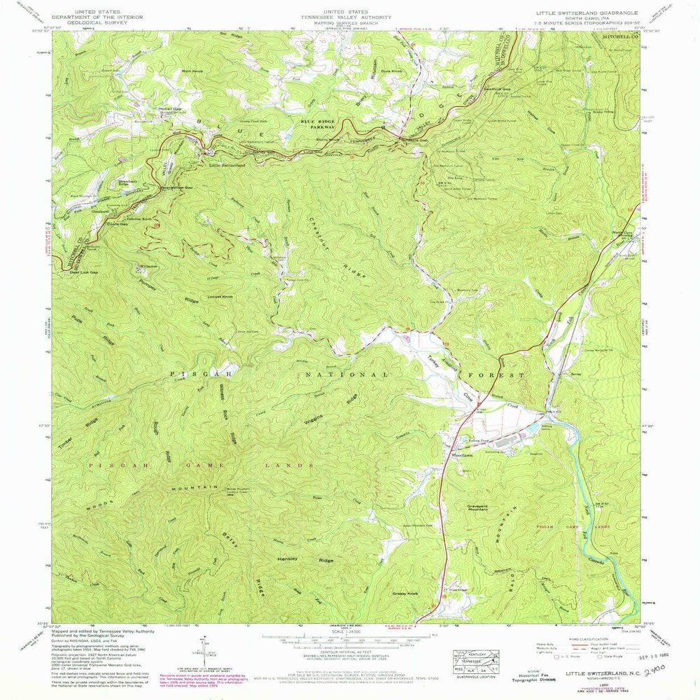 YellowMaps Little Switzerland NC topo map, 1:24000 Scale, 7.5 X 7.5 Minute, Historical, 1960, Updated 1979, 26.9 x 22 in - Tyvek