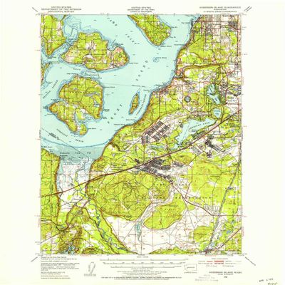 YellowMaps Anderson Island WA topo map, 1:62500 Scale, 15 X 15 Minute, Historical, 1948, Updated 1955, 20.8 x 17 in - Polypropylene