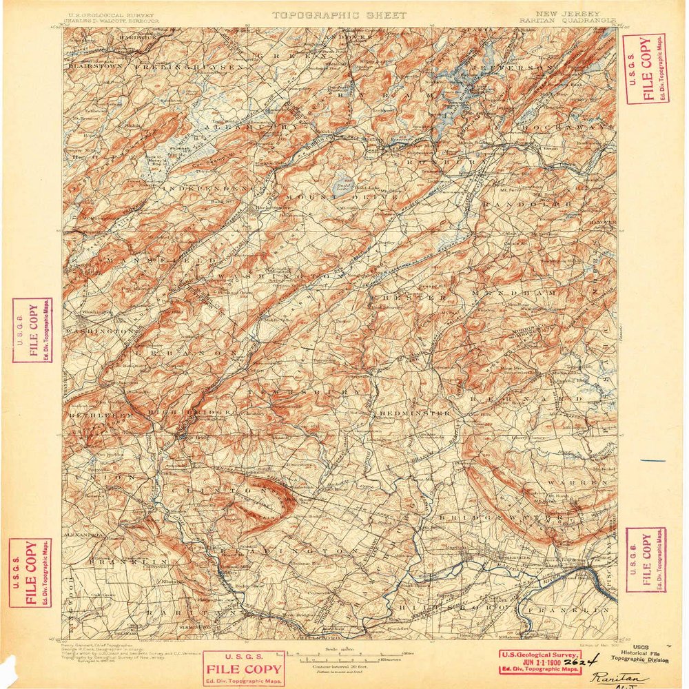 YellowMaps Raritan NJ topo map, 1:125000 Scale, 30 X 30 Minute, Historical, 1900, 19.7 x 16.6 in - Tyvek