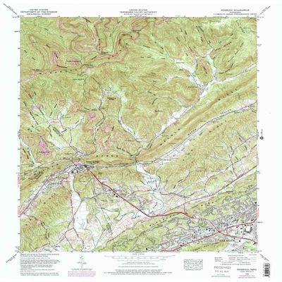 YellowMaps Windrock TN topo map, 1:24000 Scale, 7.5 X 7.5 Minute, Historical, 1968, Updated 1987, 27.4 x 22.1 in - Tyvek