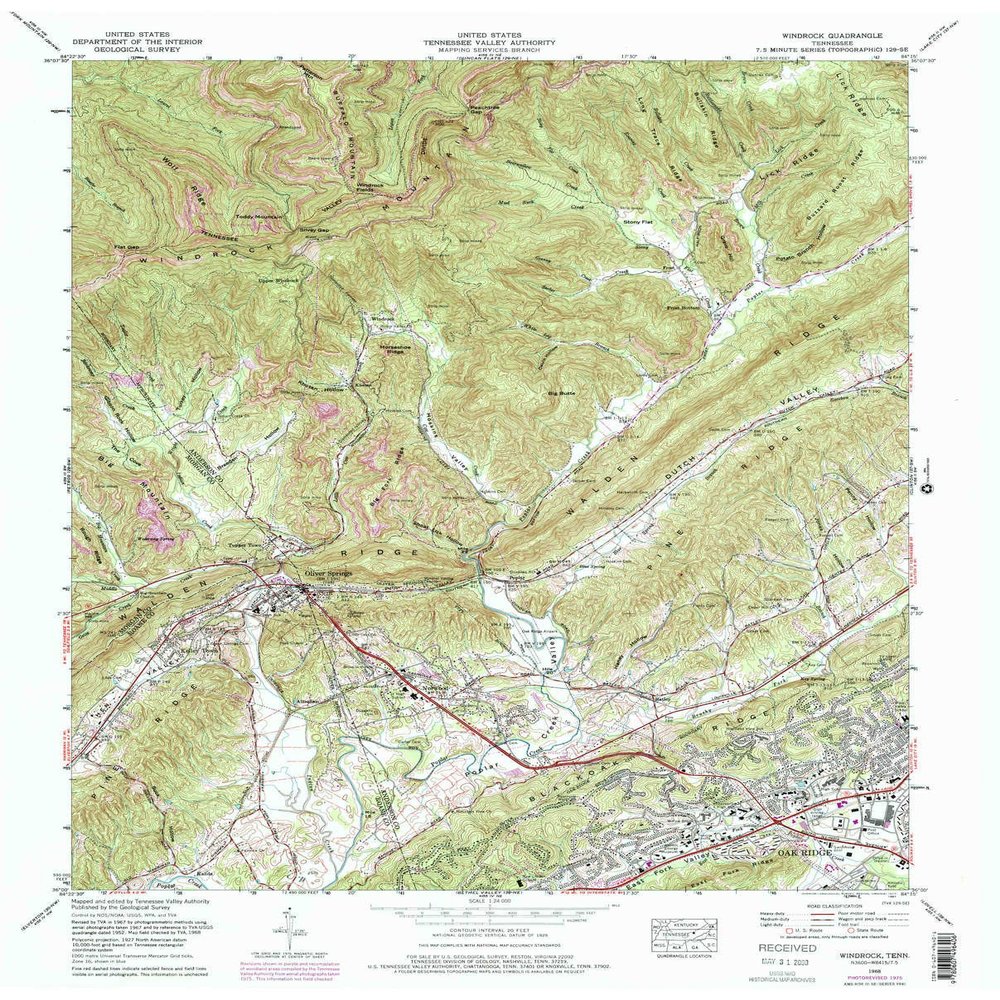 YellowMaps Windrock TN topo map, 1:24000 Scale, 7.5 X 7.5 Minute, Historical, 1968, Updated 1987, 27.4 x 22.1 in - Tyvek