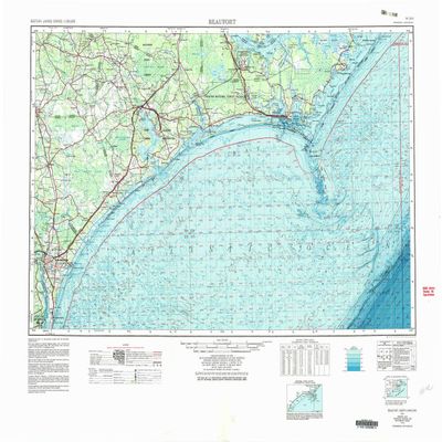 YellowMaps Beaufort NC topo map, 1:250000 Scale, 1 X 2 Degree, Historical, 1953, Updated 1983, 26.1 x 34.1 in - Tyvek