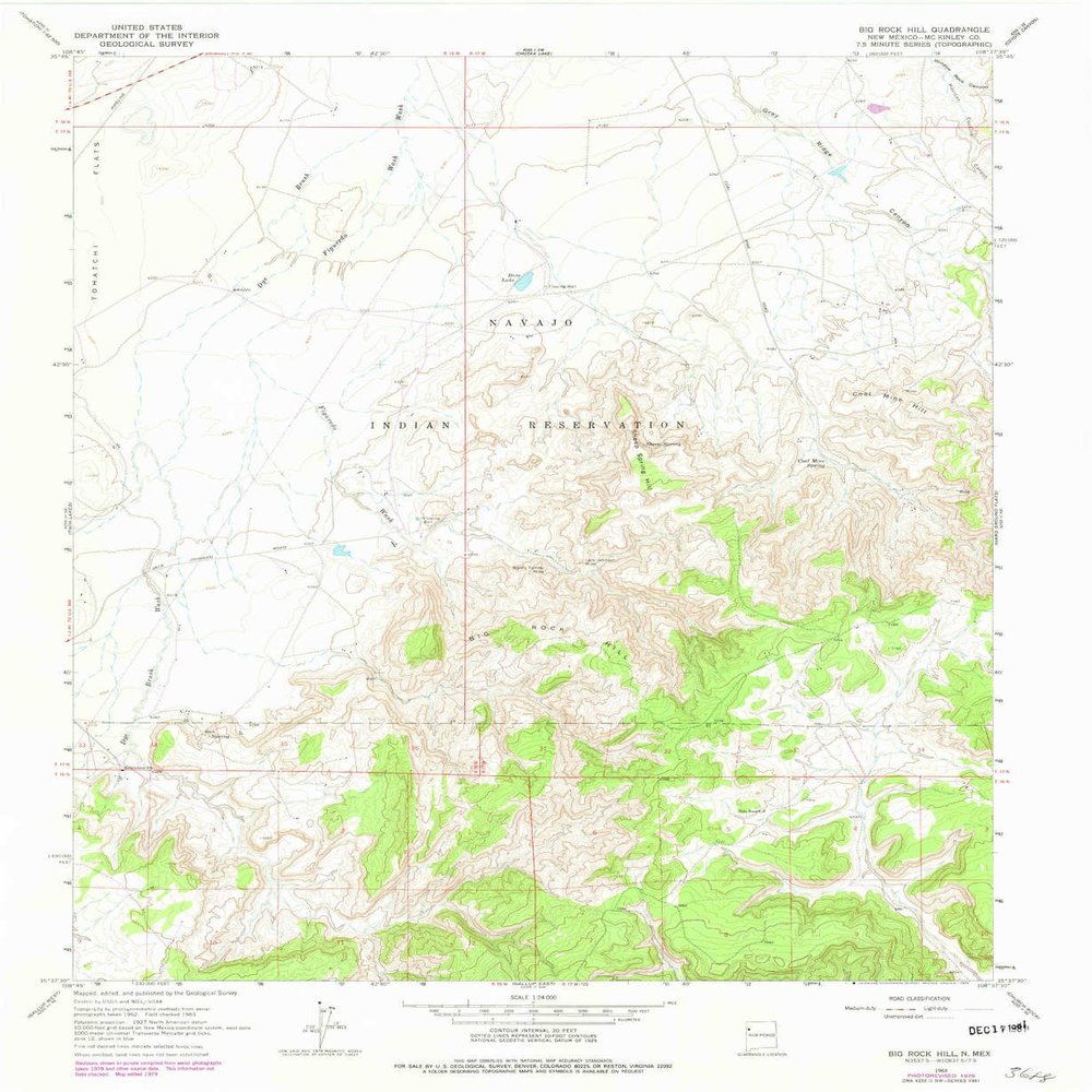 YellowMaps Big Rock Hill NM topo map, 1:24000 Scale, 7.5 X 7.5 Minute, Historical, 1963, Updated 1979, 26.9 x 22.1 in - Polypropylene