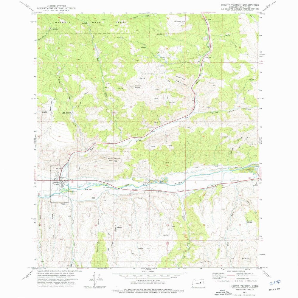 YellowMaps Mount Vernon OR topo map, 1:24000 Scale, 7.5 X 7.5 Minute, Historical, 1972, Updated 1976, 26.8 x 21.9 in - Polypropylene