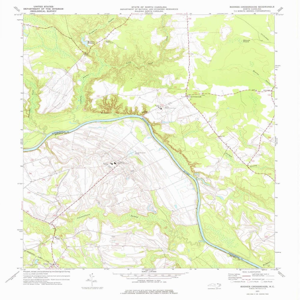 YellowMaps Boones Crossroads NC topo map, 1:24000 Scale, 7.5 X 7.5 Minute, Historical, 1974, Updated 1977, 26.8 x 21.9 in - Polypropylene