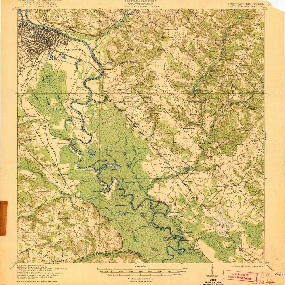 YellowMaps Augusta GA topo map, 1:62500 Scale, 15 X 15 Minute, Historical, 1921, 19.6 x 16.9 in - Tyvek
