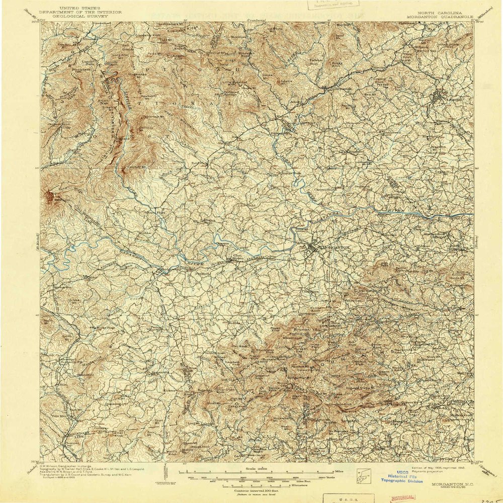 YellowMaps Morganton NC topo map, 1:125000 Scale, 30 X 30 Minute, Historical, 1905, Updated 1945, 19.9 x 16.6 in - Polypropylene