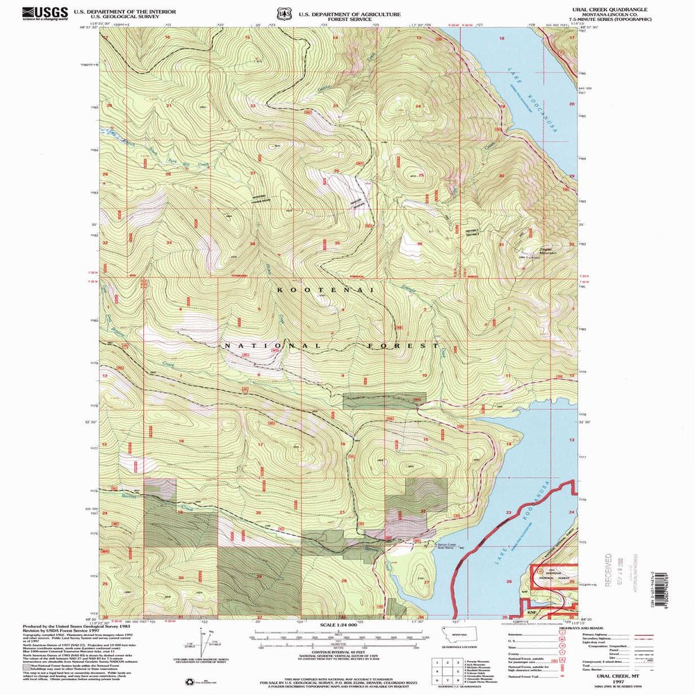 YellowMaps Ural Creek MT topo map, 1:24000 Scale, 7.5 X 7.5 Minute, Historical, 1997, Updated 2000, 27 x 22.2 in - Polypropylene