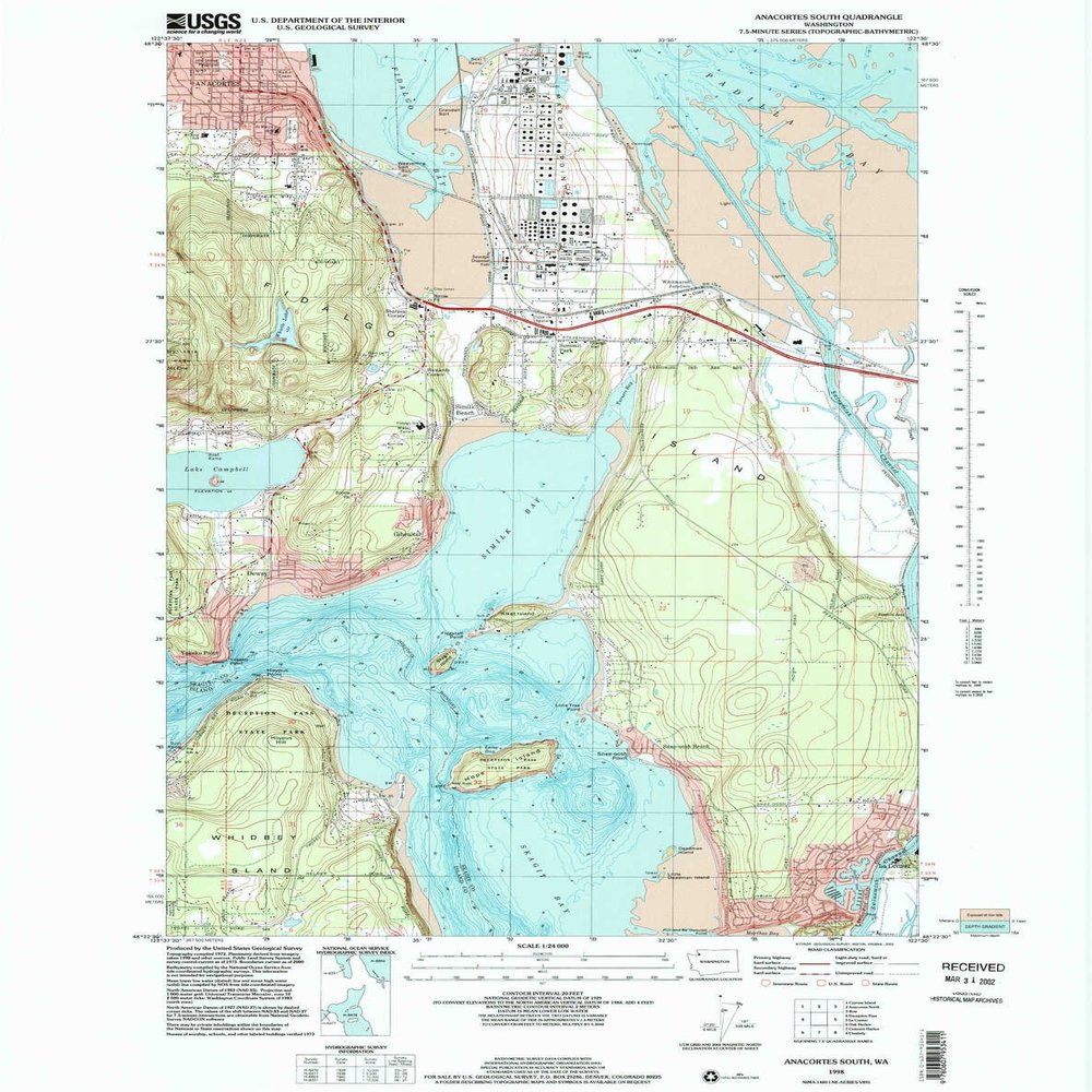 YellowMaps Anacortes South WA topo map, 1:24000 Scale, 7.5 X 7.5 Minute, Historical, 1998, Updated 2002, 27.9 x 22 in - Polypropylene