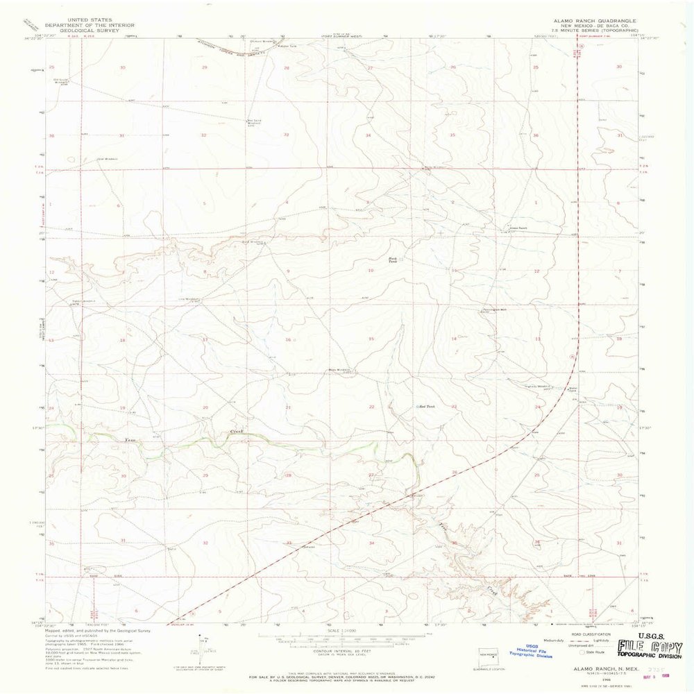 YellowMaps Alamo Ranch NM topo map, 1:24000 Scale, 7.5 X 7.5 Minute, Historical, 1966, Updated 1968, 27 x 22.1 in - Polypropylene