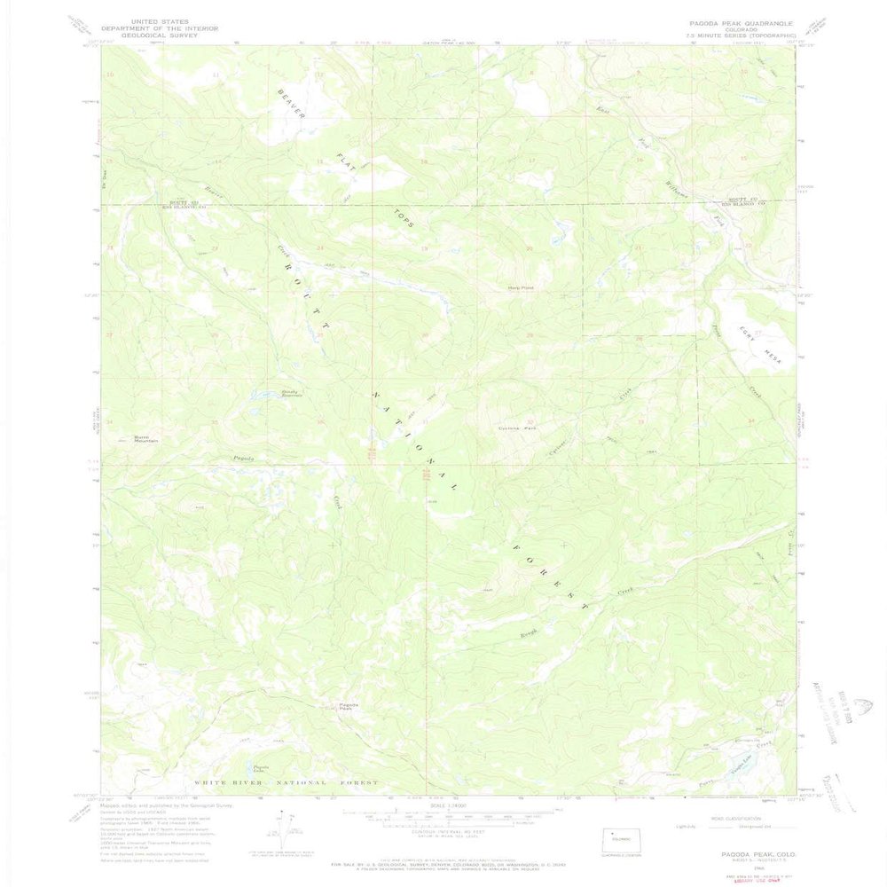 YellowMaps Pagoda Peak CO topo map, 1:24000 Scale, 7.5 X 7.5 Minute, Historical, 1966, Updated 1970, 26.9 x 22.3 in - Polypropylene