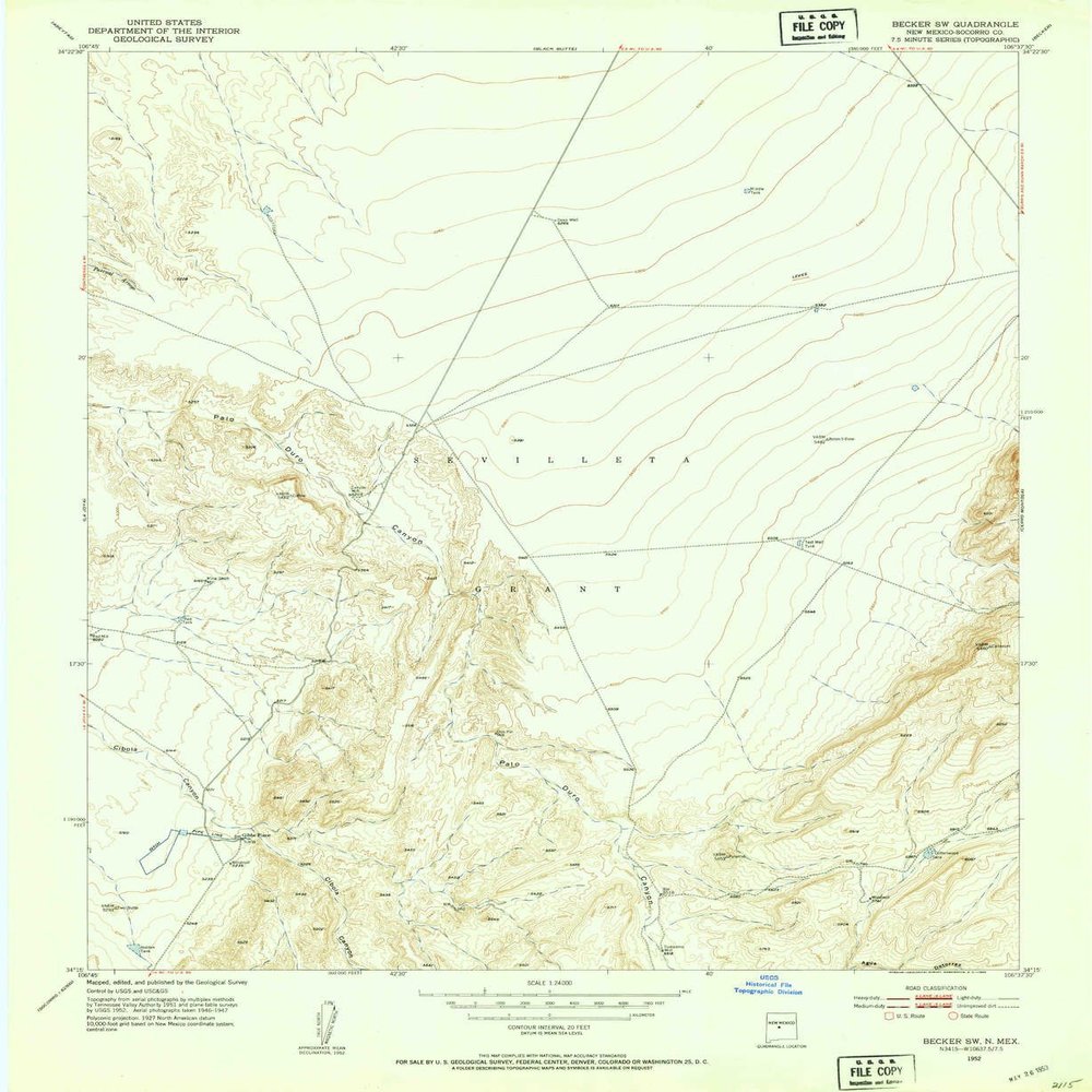 YellowMaps Becker SW NM topo map, 1:24000 Scale, 7.5 X 7.5 Minute, Historical, 1952, Updated 1953, 27 x 22.1 in - Polypropylene