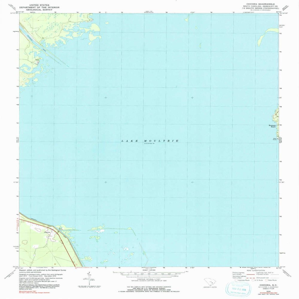 YellowMaps Chicora SC topo map, 1:24000 Scale, 7.5 X 7.5 Minute, Historical, 1979, Updated 1991, 26.8 x 22 in - Polypropylene