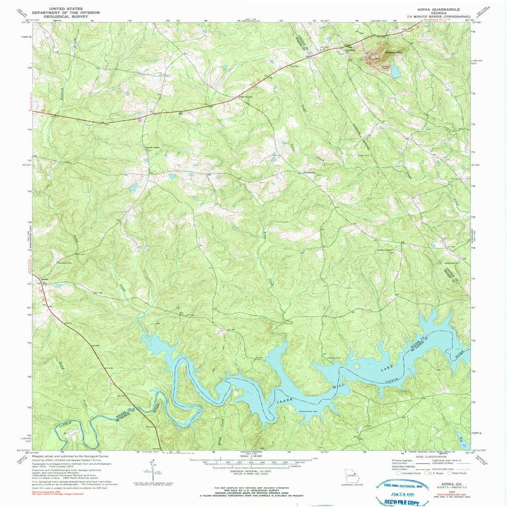 YellowMaps Aonia GA topo map, 1:24000 Scale, 7.5 X 7.5 Minute, Historical, 1972, Updated 1991, 26.9 x 22 in - Polypropylene
