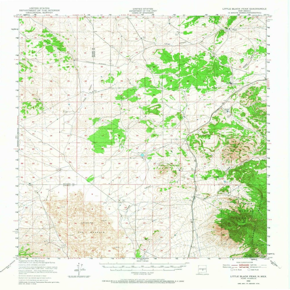 YellowMaps Little Black Peak NM topo map, 1:62500 Scale, 15 X 15 Minute, Historical, 1950, Updated 1968, 21 x 17.1 in - Tyvek