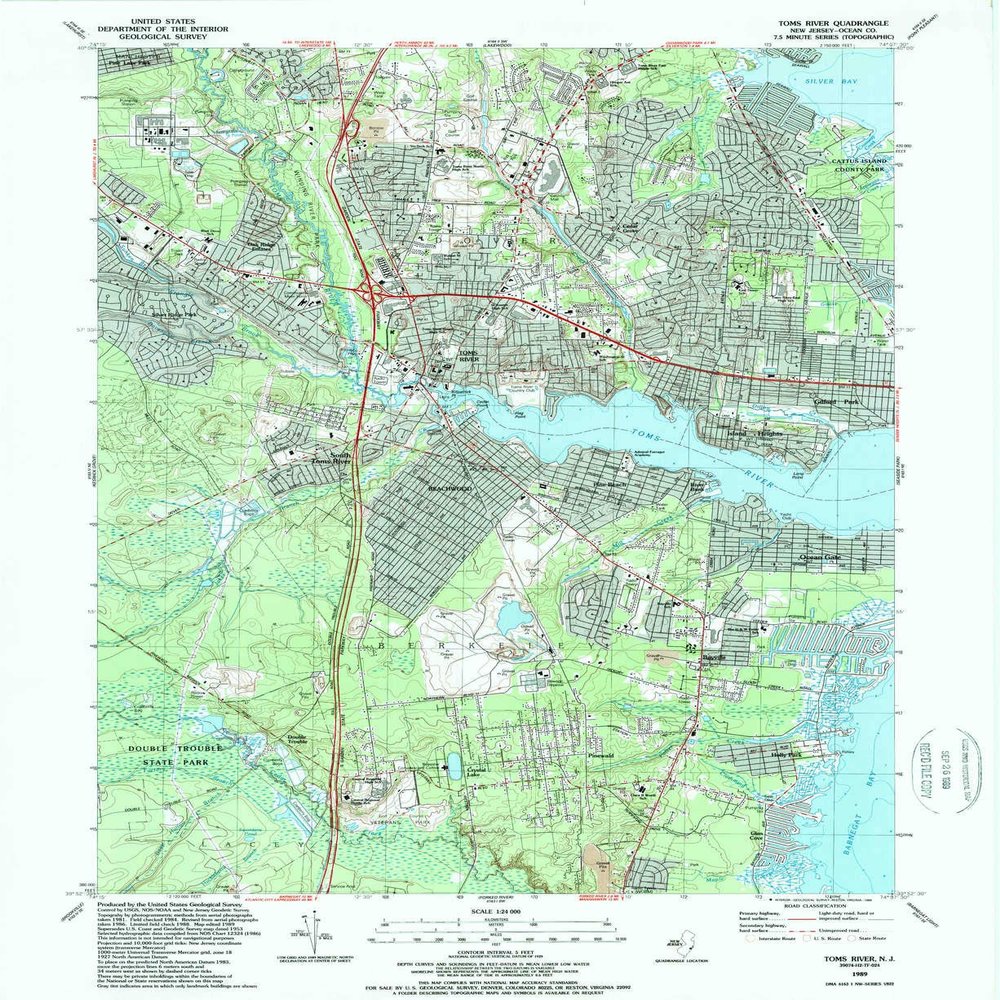 YellowMaps Toms River NJ topo map, 1:24000 Scale, 7.5 X 7.5 Minute, Historical, 1989, Updated 1989, 27 x 22 in - Polypropylene