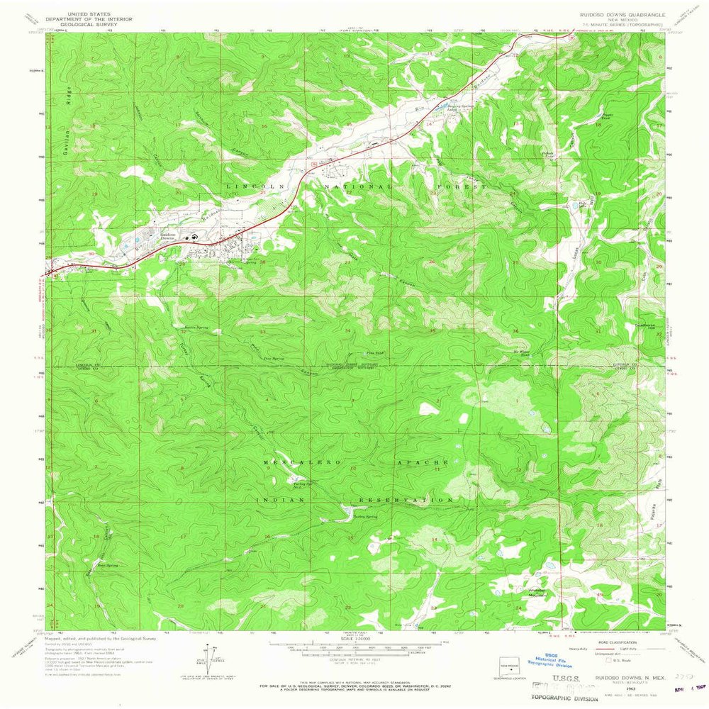 YellowMaps Ruidoso Downs NM topo map, 1:24000 Scale, 7.5 X 7.5 Minute, Historical, 1963, Updated 1967, 27 x 21.8 in - Tyvek