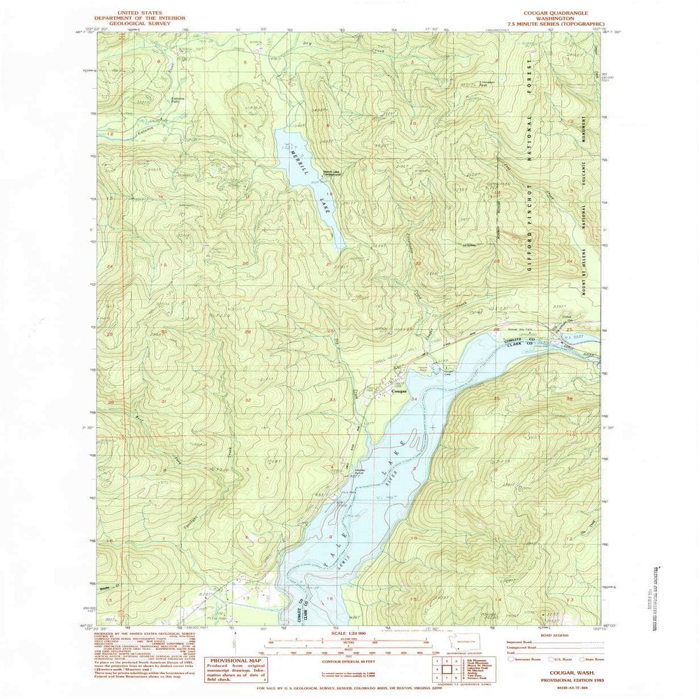 YellowMaps Cougar WA topo map, 1:24000 Scale, 7.5 X 7.5 Minute, Historical, 1983, Updated 1983, 26.8 x 22 in - Tyvek