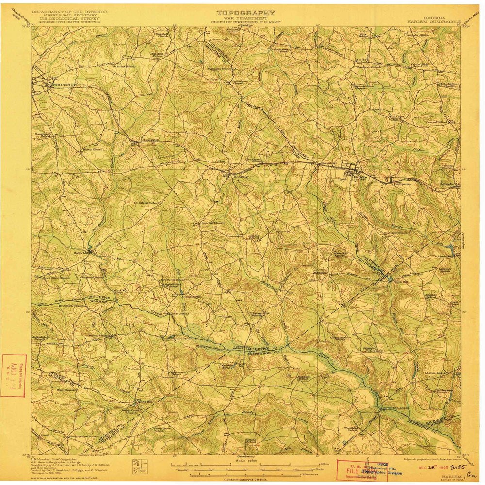 YellowMaps Harlem GA topo map, 1:62500 Scale, 15 X 15 Minute, Historical, 1922, 19.8 x 16.6 in - Polypropylene