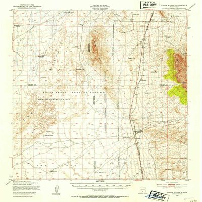 YellowMaps Three Rivers NM topo map, 1:62500 Scale, 15 X 15 Minute, Historical, 1947, Updated 1954, 20.9 x 17 in - Polypropylene