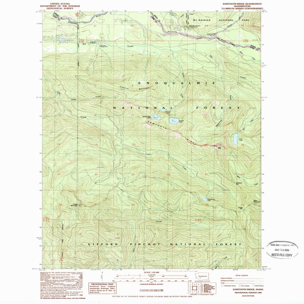 YellowMaps Sawtooth Ridge WA topo map, 1:24000 Scale, 7.5 X 7.5 Minute, Historical, 1989, Updated 1989, 27.1 x 21.9 in - Tyvek