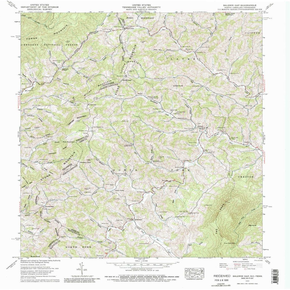 YellowMaps Baldwin Gap NC topo map, 1:24000 Scale, 7.5 X 7.5 Minute, Historical, 1959, Updated 1987, 27 x 22.1 in - Polypropylene