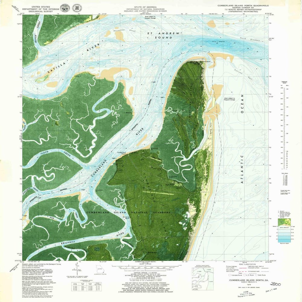 YellowMaps Cumberland Island North GA topo map, 1:24000 Scale, 7.5 X 7.5 Minute, Historical, 1979, Updated 1980, 27.9 x 24 in - Polypropylene