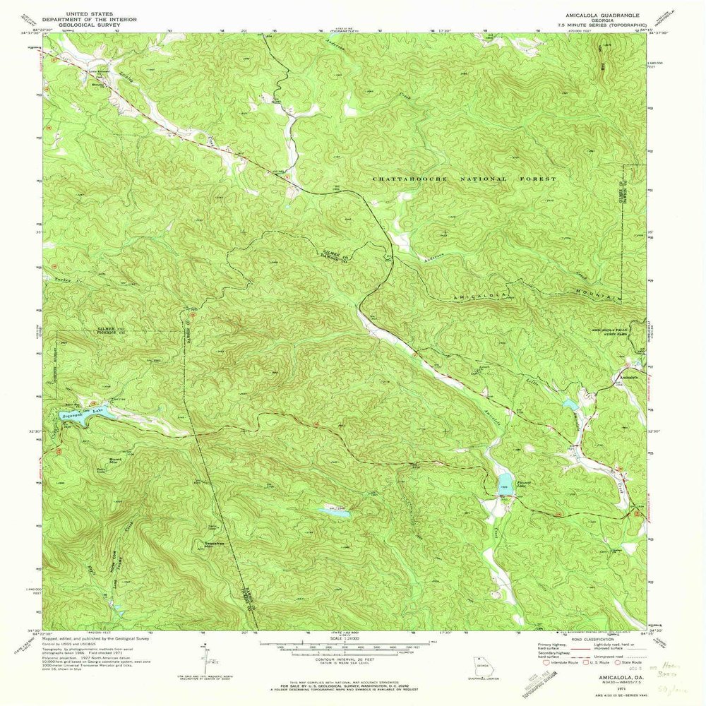 YellowMaps Amicalola GA topo map, 1:24000 Scale, 7.5 X 7.5 Minute, Historical, 1971, Updated 1973, 26.9 x 22 in - Tyvek