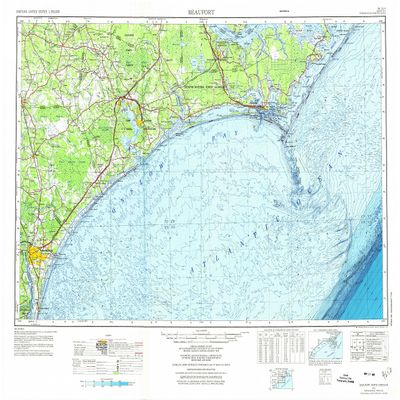 YellowMaps Beaufort NC topo map, 1:250000 Scale, 1 X 2 Degree, Historical, 1972, Updated 1975, 23.6 x 32 in - Polypropylene