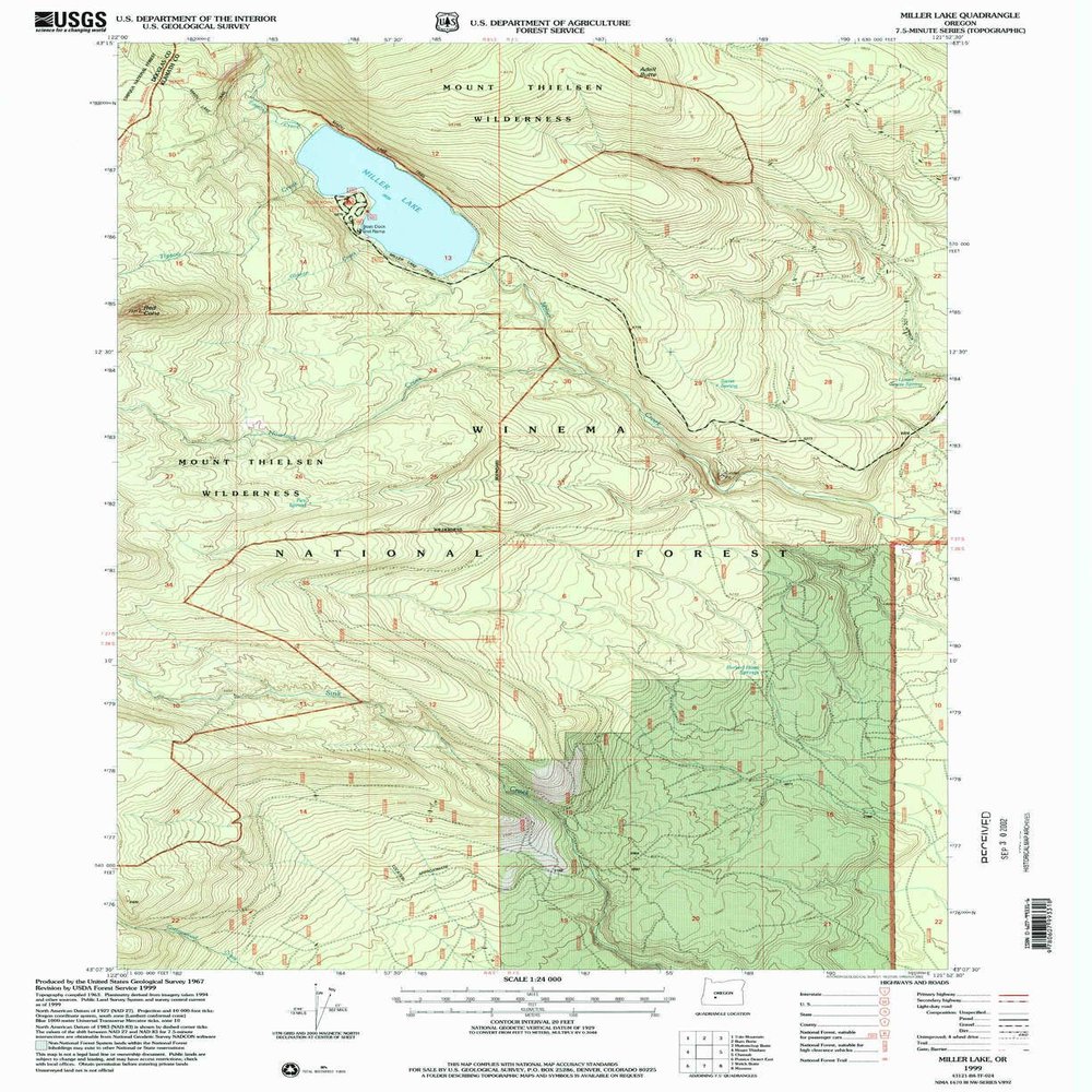 Miller Lake OR topo map, 1:24000 Scale, 7.5 X 7.5 Minute, Historical, 1999, Updated 2002, 26.8 x 21.9 in - Tyvek