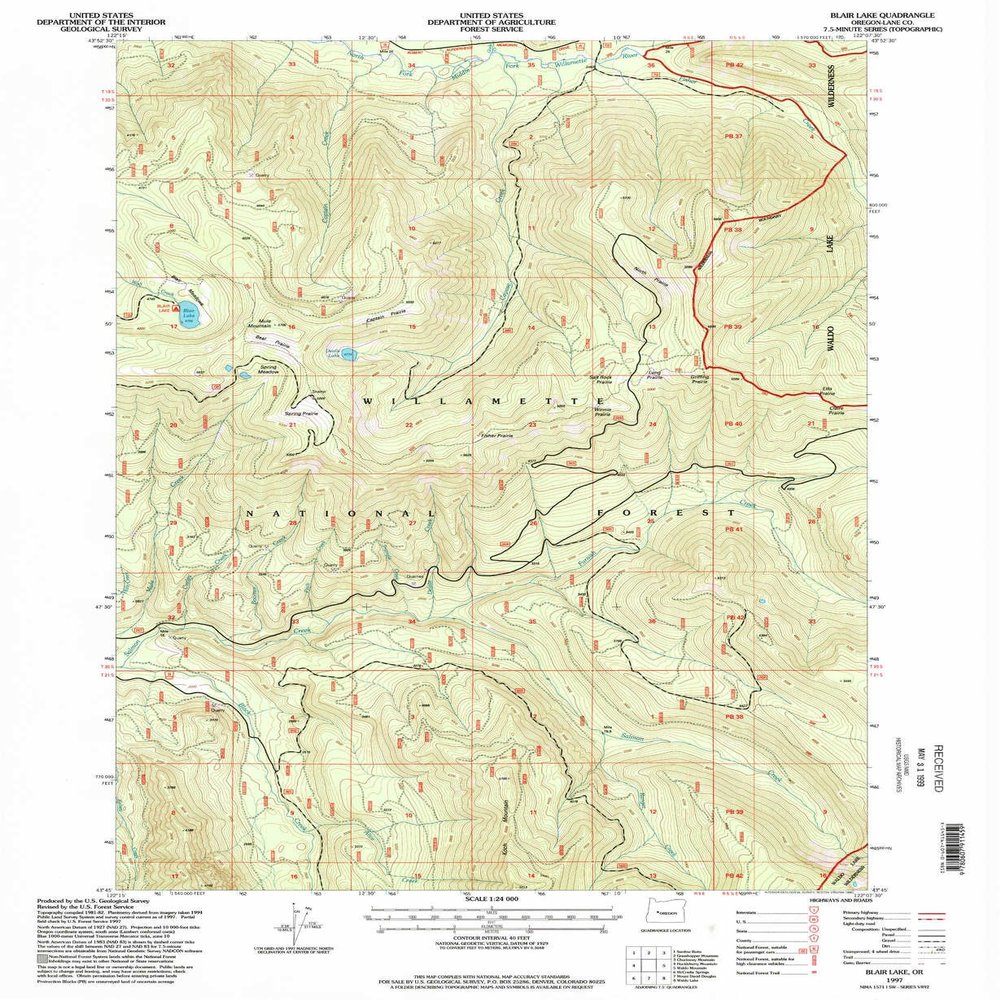 YellowMaps Blair Lake OR topo map, 1:24000 Scale, 7.5 X 7.5 Minute, Historical, 1997, Updated 1998, 26.8 x 21.9 in - Polypropylene