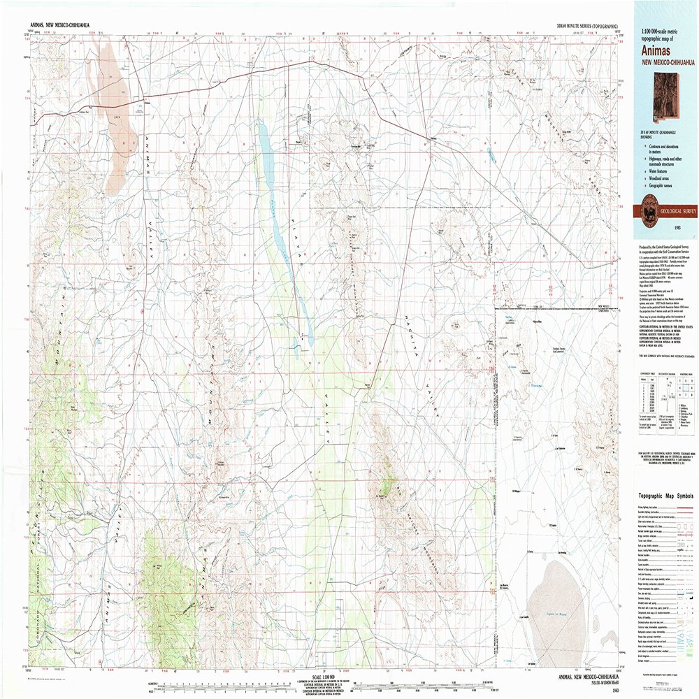 YellowMaps Animas NM topo map, 1:100000 Scale, 30 X 60 Minute, Historical, 1983, Updated 1983, 24.1 x 44.3 in - Polypropylene