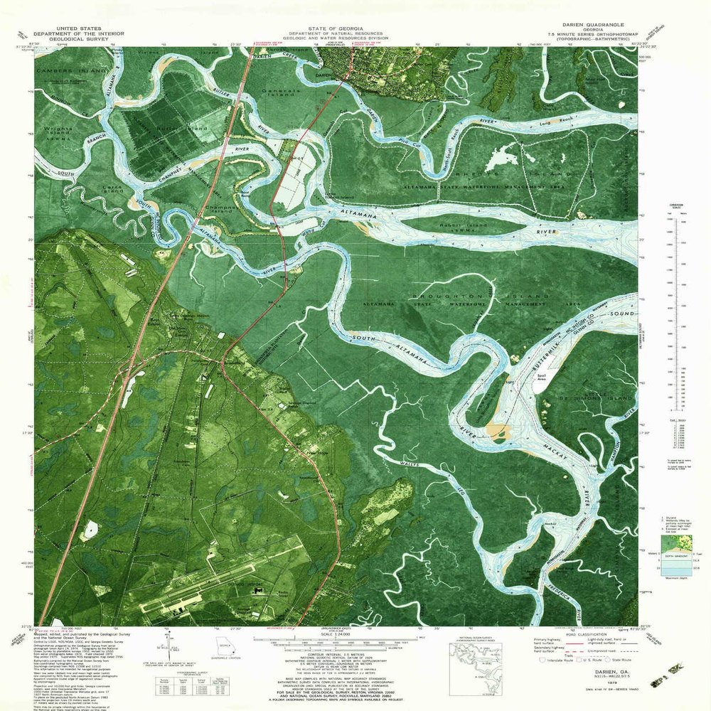 YellowMaps Darien GA topo map, 1:24000 Scale, 7.5 X 7.5 Minute, Historical, 1979, Updated 1979, 27.9 x 23 in - Polypropylene