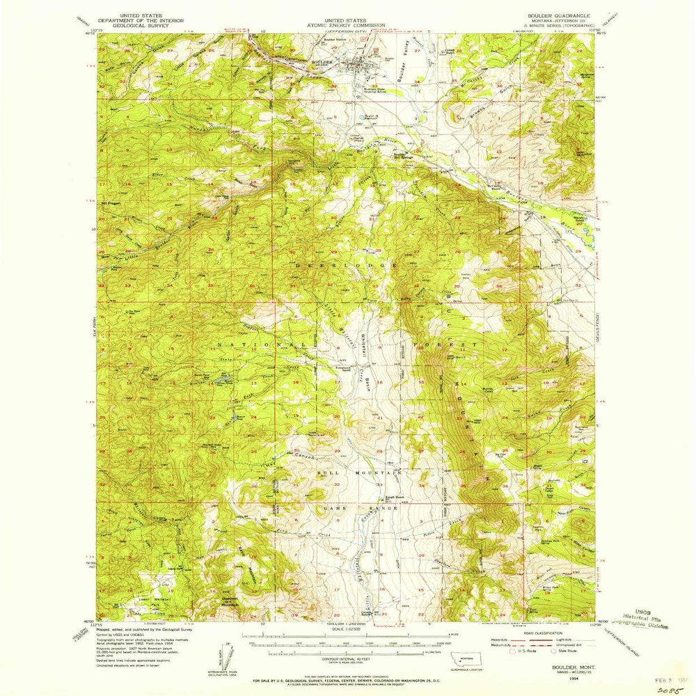 YellowMaps Boulder MT topo map, 1:62500 Scale, 15 X 15 Minute, Historical, 1954, Updated 1956, 20.7 x 17 in - Polypropylene