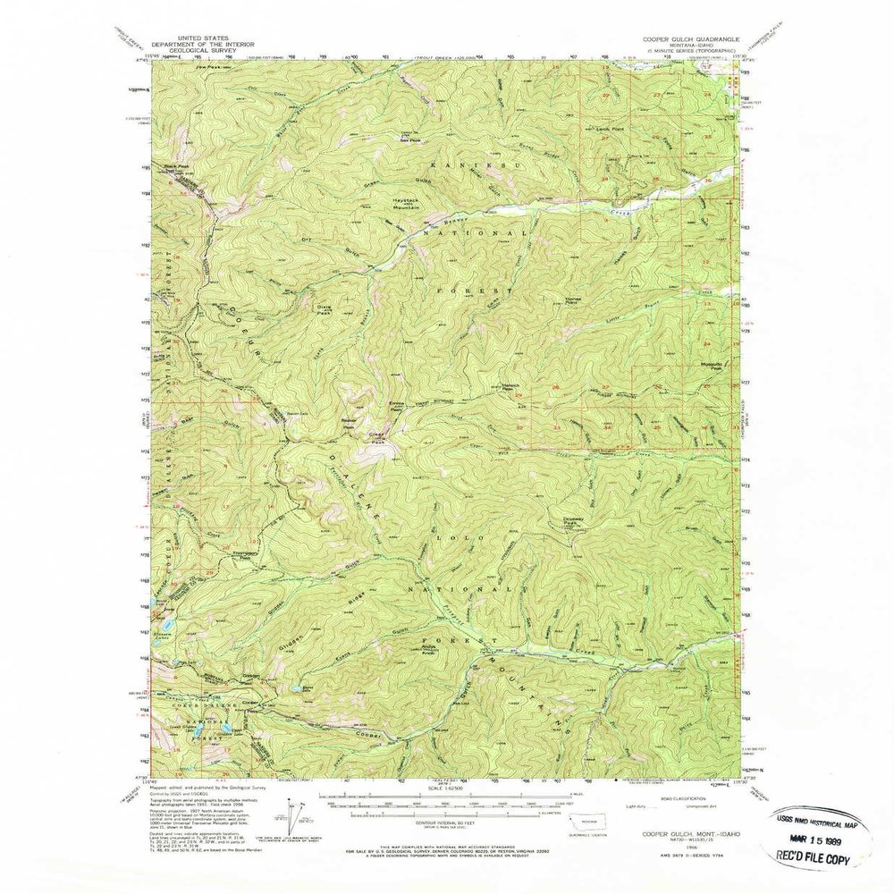 YellowMaps Cooper Gulch MT topo map, 1:62500 Scale, 15 X 15 Minute, Historical, 1956, Updated 1964, 21.8 x 18 in - Polypropylene