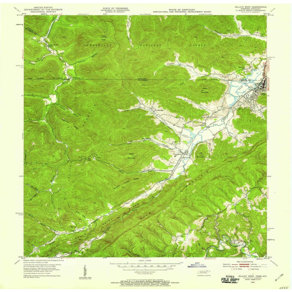Jellico West TN topo map, 1:24000 Scale, 7.5 X 7.5 Minute, Historical, 1953, Updated 1959, 27.4 x 22 in - Tyvek