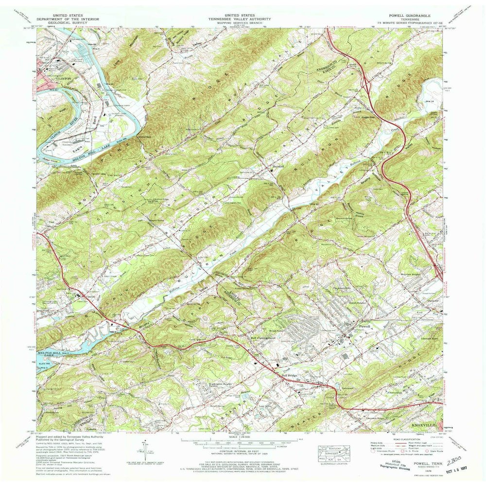 Powell TN topo map, 1:24000 Scale, 7.5 X 7.5 Minute, Historical, 1976, Updated 1977, 27.4 x 22 in - Tyvek