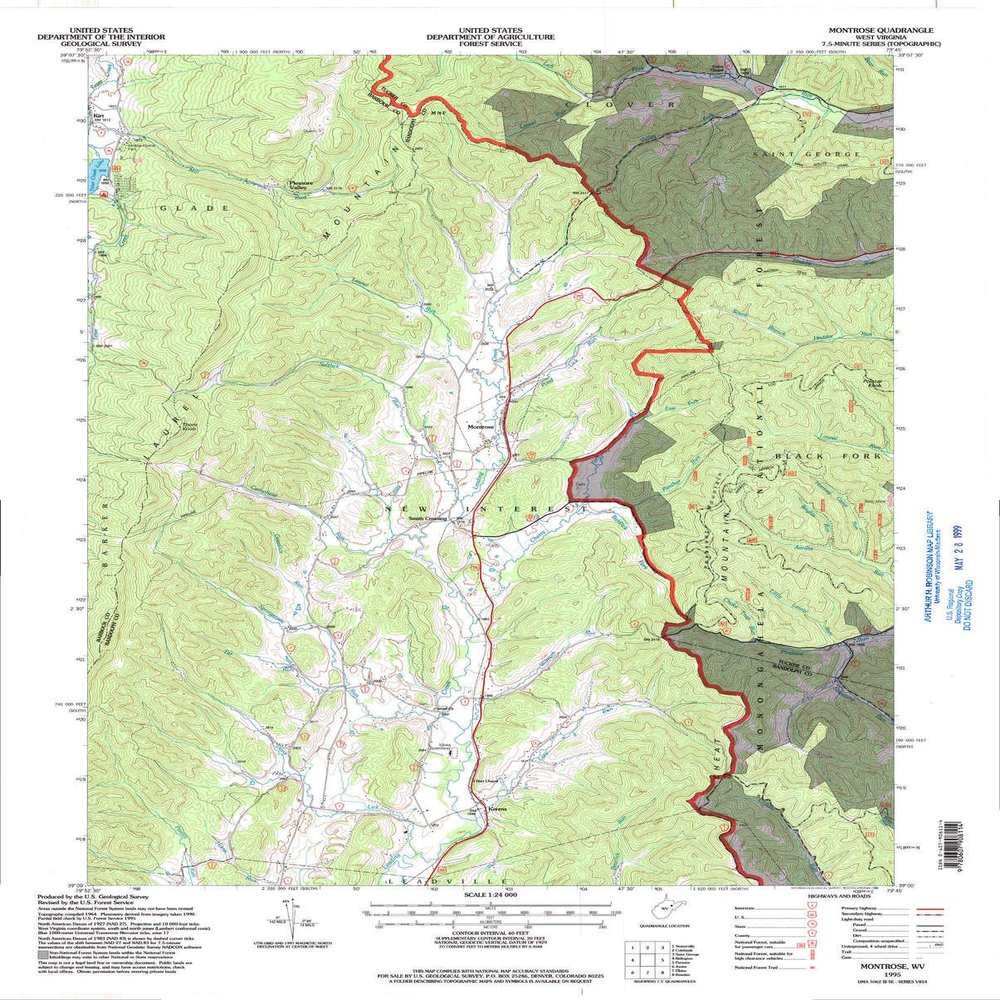 YellowMaps Montrose WV topo map, 1:24000 Scale, 7.5 X 7.5 Minute, Historical, 1995, Updated 1998, 27.3 x 21.9 in - Polypropylene