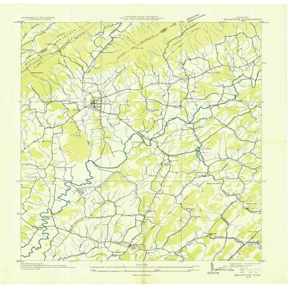 YellowMaps Baileyton TN topo map, 1:24000 Scale, 7.5 X 7.5 Minute, Historical, 1935, 27.4 x 22 in - Polypropylene