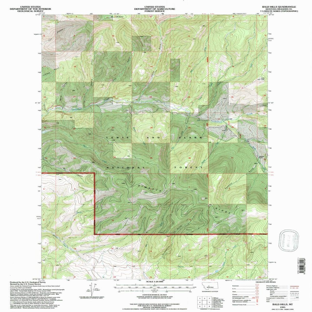 YellowMaps Bald Hills MT topo map, 1:24000 Scale, 7.5 X 7.5 Minute, Historical, 1995, Updated 1997, 27 x 21.6 in - Polypropylene