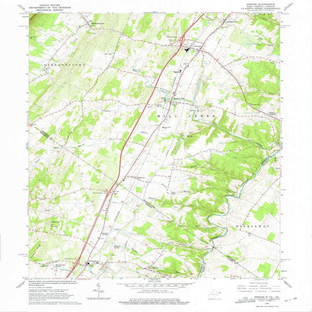 YellowMaps Inwood WV topo map, 1:24000 Scale, 7.5 X 7.5 Minute, Historical, 1966, Updated 1975, 26.9 x 22 in - Polypropylene