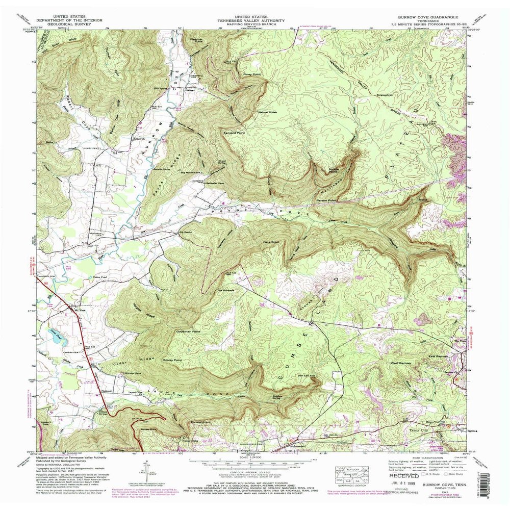 YellowMaps Burrow Cove TN topo map, 1:24000 Scale, 7.5 X 7.5 Minute, Historical, 1947, Updated 1983, 27.4 x 22 in - Tyvek