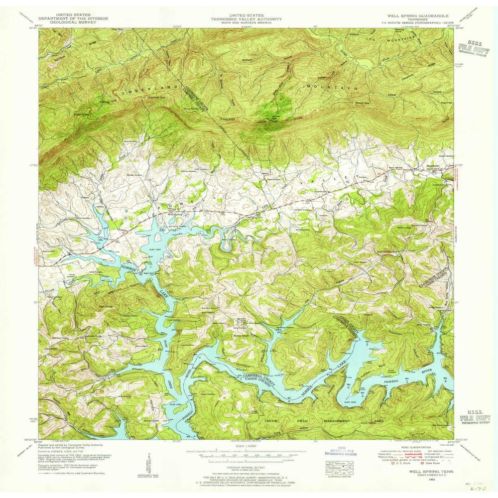 Well Spring TN topo map, 1:24000 Scale, 7.5 X 7.5 Minute, Historical, 1952, Updated 1955, 27.5 x 22 in - Tyvek