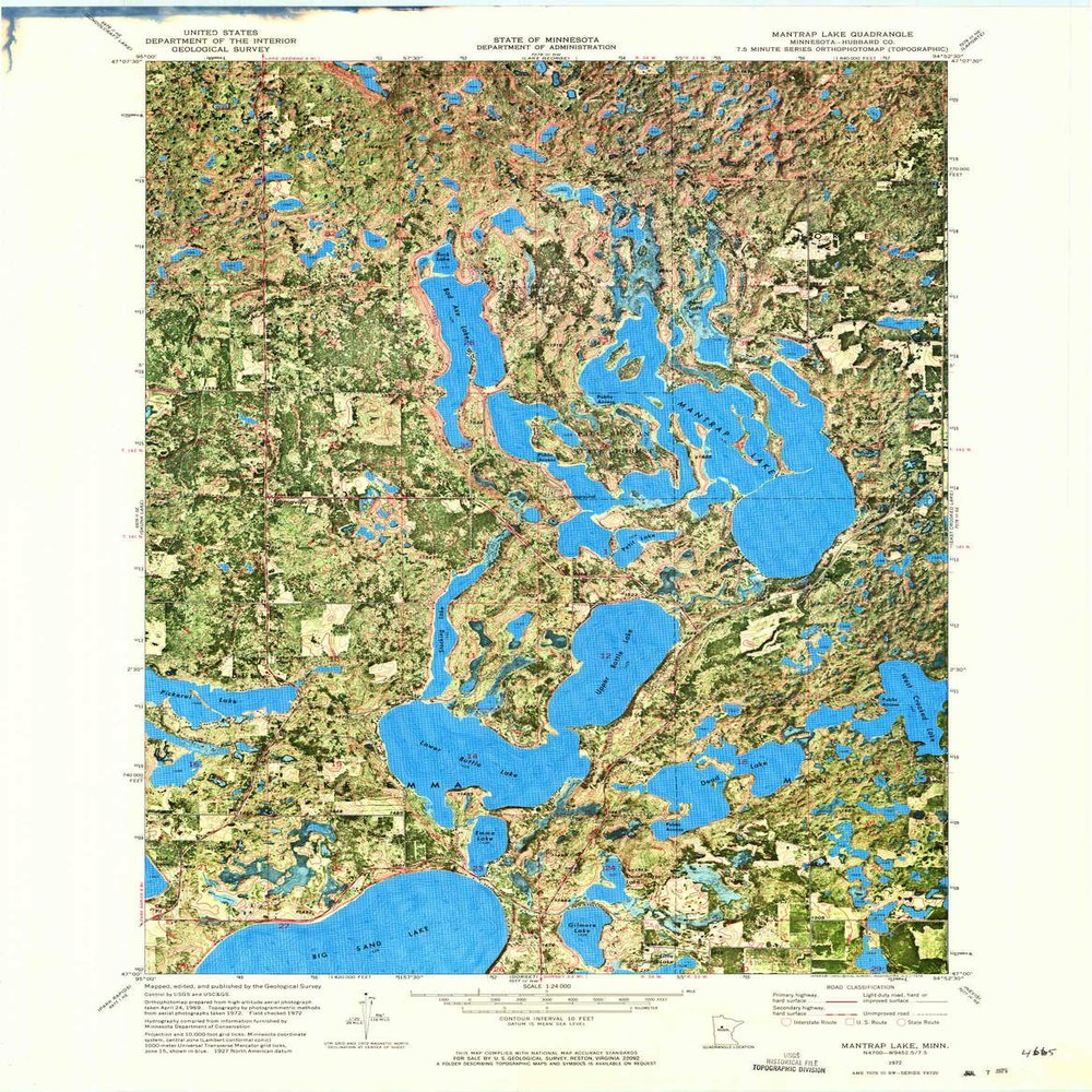 YellowMaps Mantrap Lake MN topo map, 1:24000 Scale, 7.5 X 7.5 Minute, Historical, 1972, Updated 1974, 27.3 x 21.2 in - Tyvek
