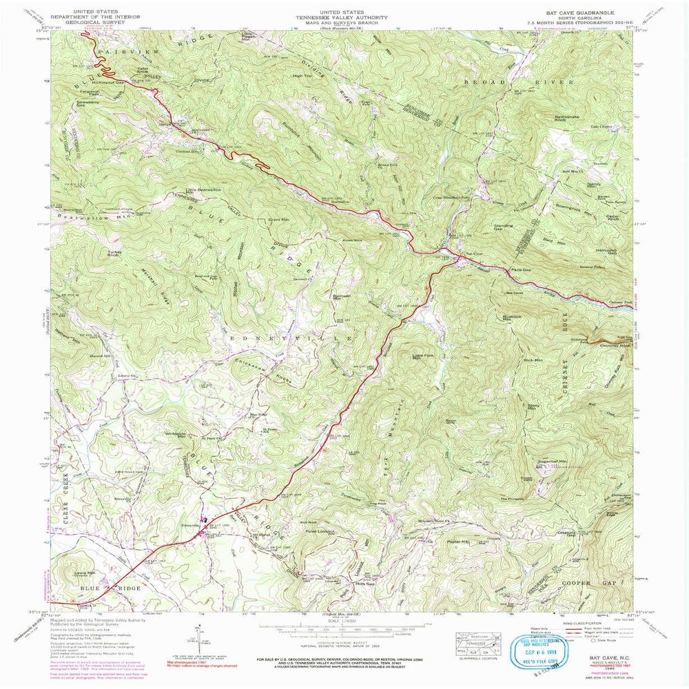 YellowMaps Bat Cave NC topo map, 1:24000 Scale, 7.5 X 7.5 Minute, Historical, 1946, Updated 1991, 27 x 22 in - Tyvek