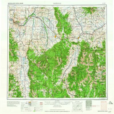 YellowMaps Bozeman MT topo map, 1:250000 Scale, 1 X 2 Degree, Historical, 1965, 22.1 x 29.1 in - Polypropylene