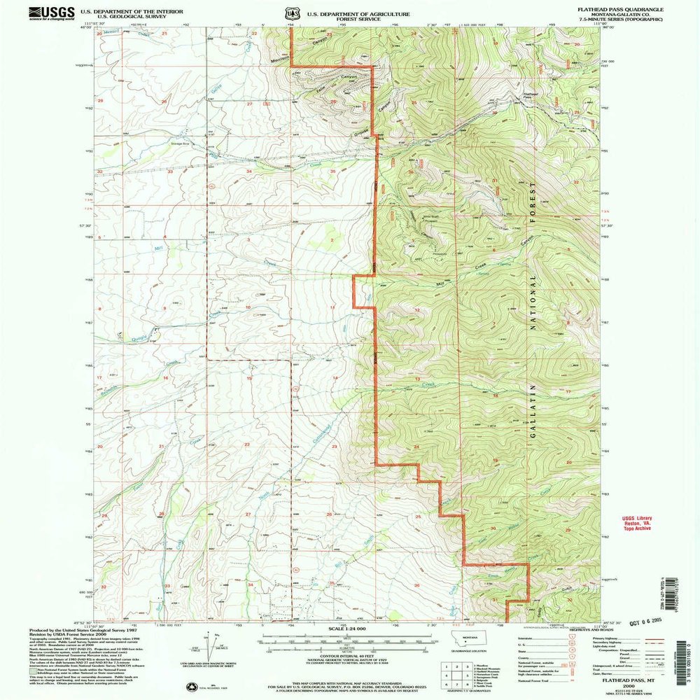 YellowMaps Flathead Pass MT topo map, 1:24000 Scale, 7.5 X 7.5 Minute, Historical, 2000, Updated 2005, 26.8 x 22 in - Polypropylene