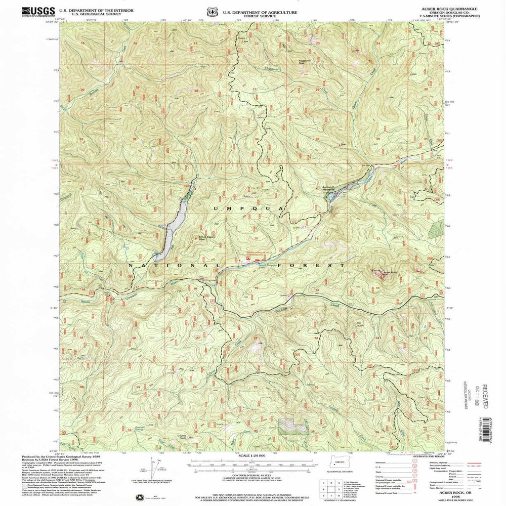 YellowMaps Acker Rock OR topo map, 1:24000 Scale, 7.5 X 7.5 Minute, Historical, 1998, Updated 2000, 26.8 x 21.9 in - Polypropylene