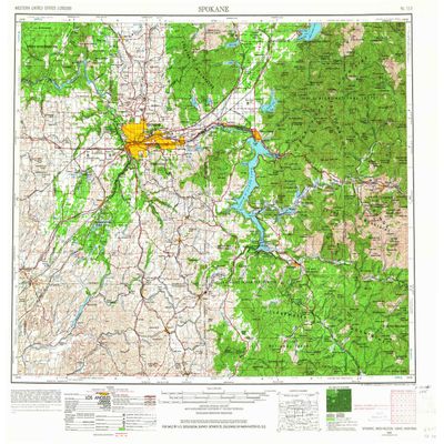 YellowMaps Spokane WA topo map, 1:250000 Scale, 1 X 2 Degree, Historical, 1955, Updated 1965, 22 x 27.2 in - Polypropylene